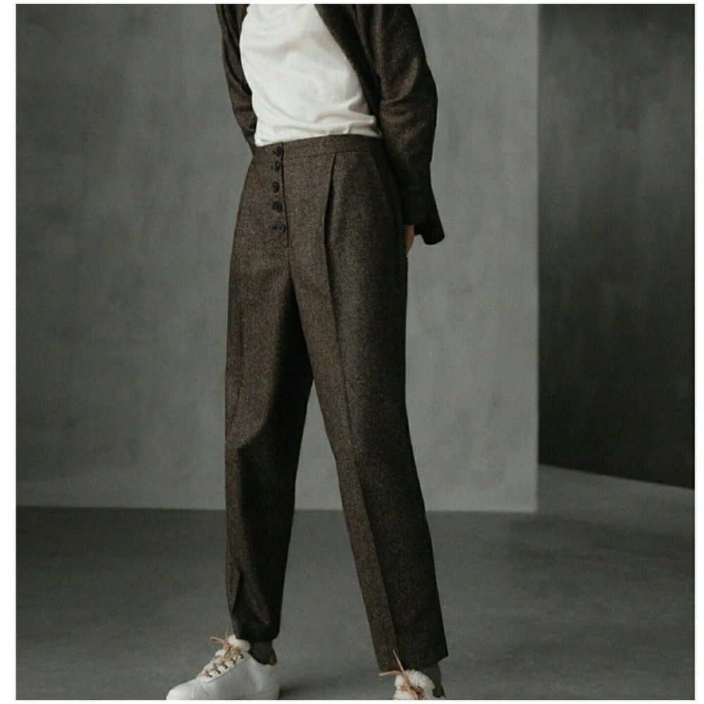 NOWT Massimo Dutti Wool High Waist Herringbone Trouser Button Fly Pant 4(26×27)